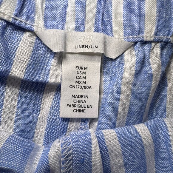 H & M Blue And White Striped Linen Short And Button Down Shirt Set Size Medium - Picture 7 of 7